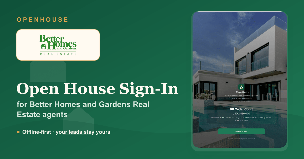 Better Homes and Gardens Real Estate Open House Sign-In Sheet (iPad App)